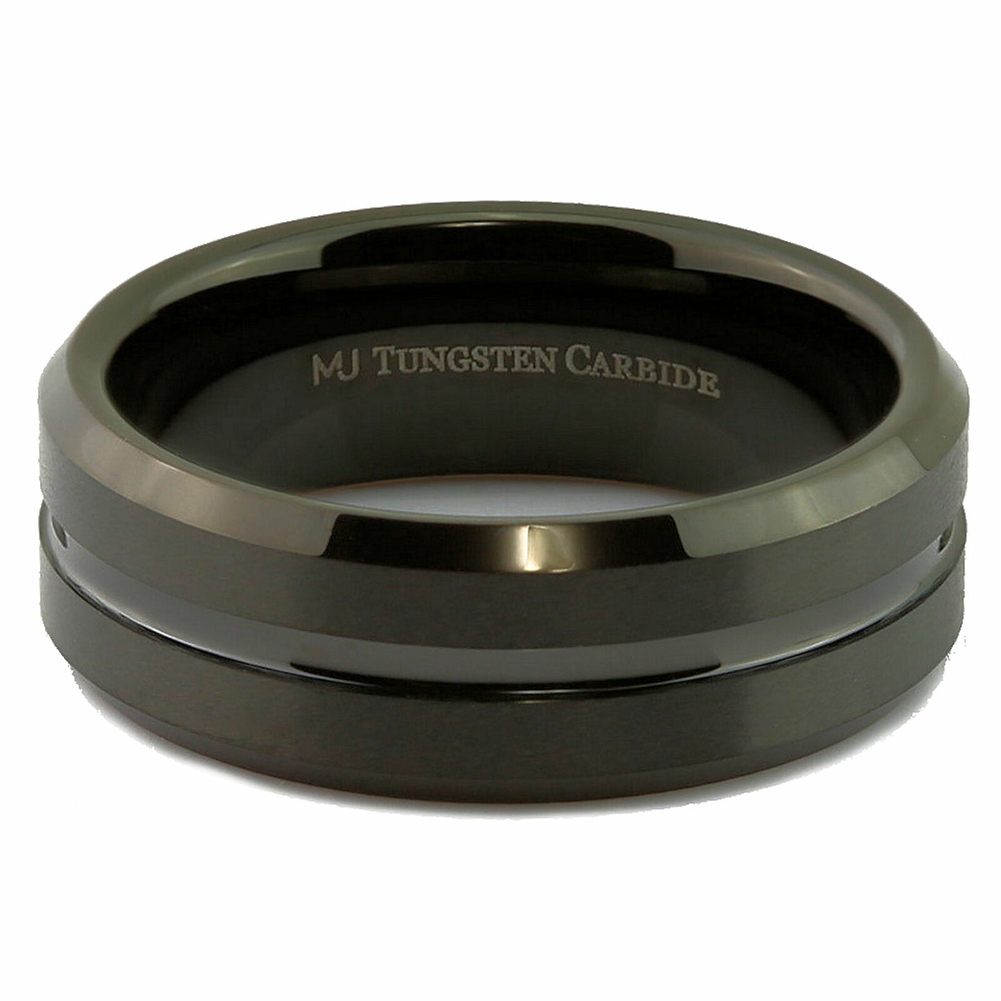 Tungsten Carbide 6mm or 8mm Wedding Band Center Grooved Black Plated Ring