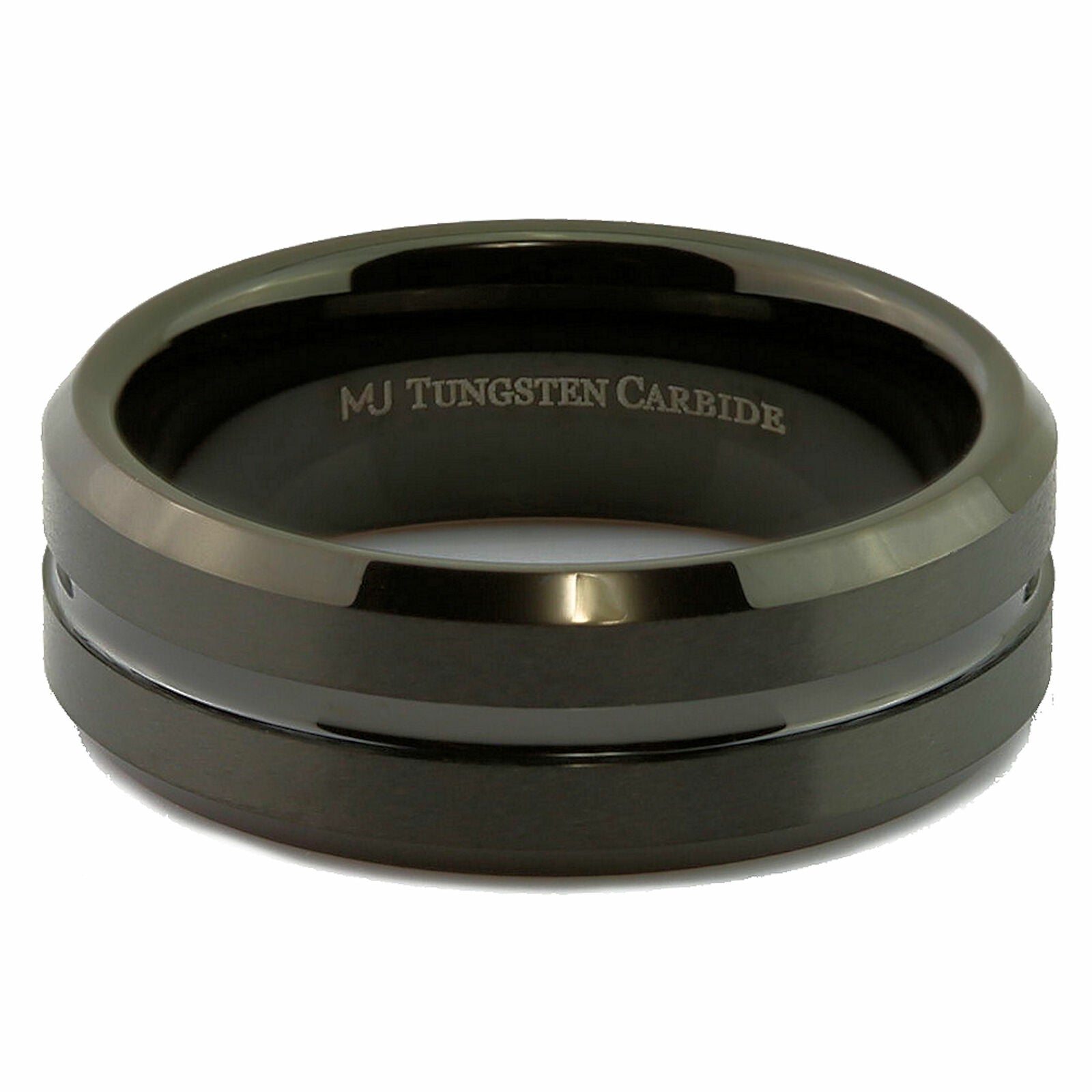 Tungsten Carbide 6mm or 8mm Wedding Band Center Grooved Black Plated Ring
