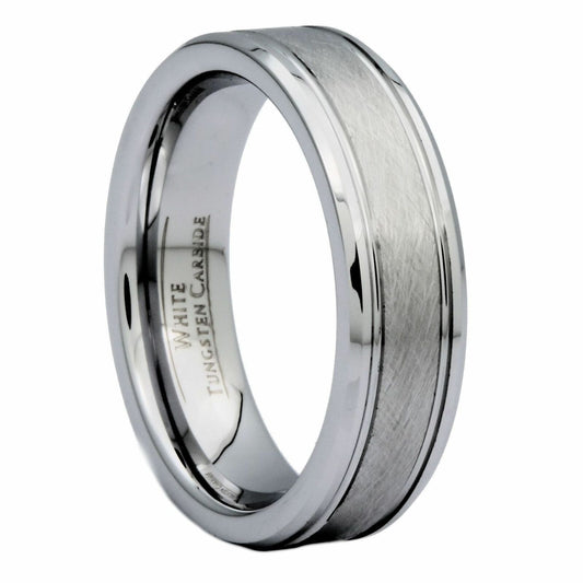 6mm Center Brushed White Tungsten Carbide Wedding Band