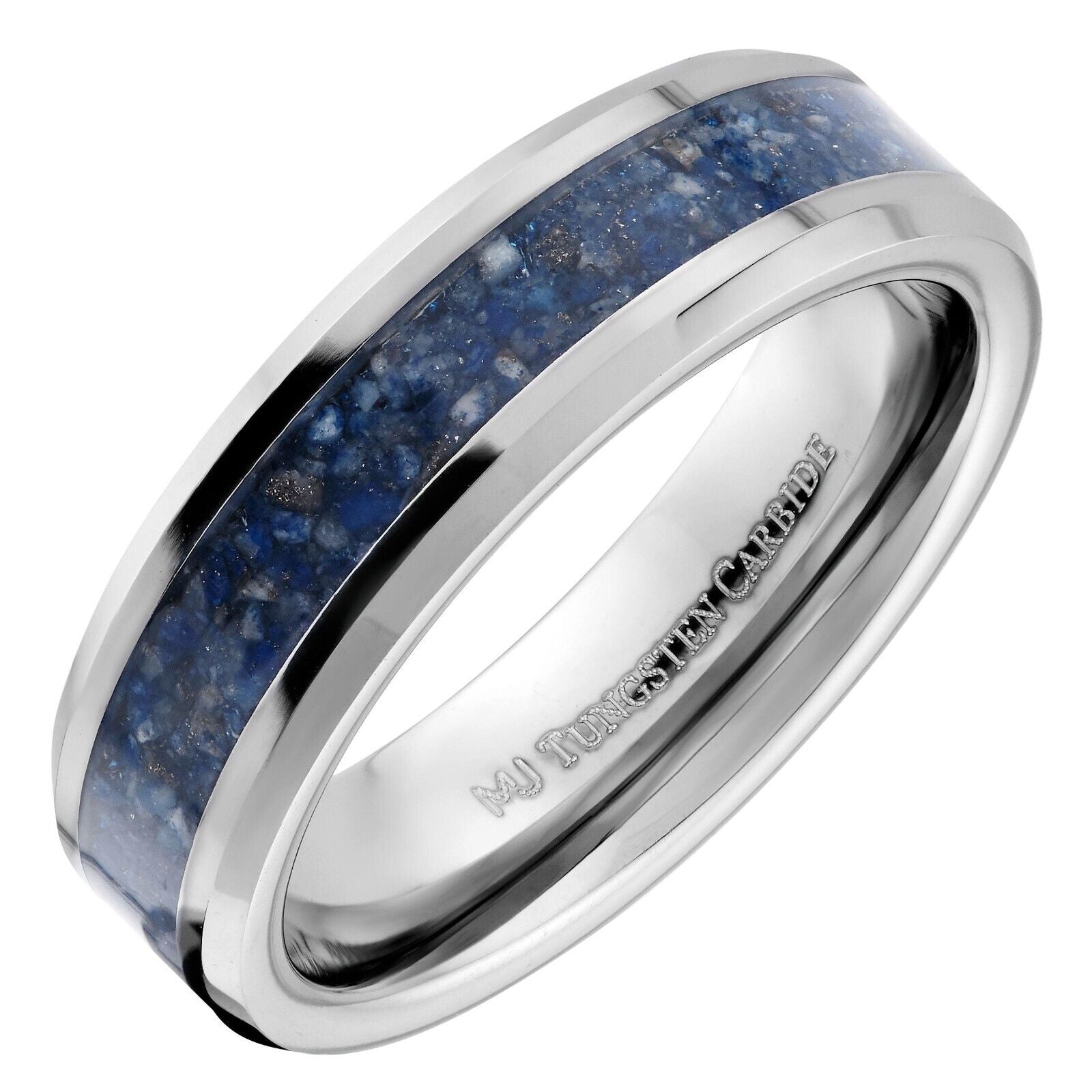 Lapis Lazuli Inlay Tungsten Carbide Ring Wedding Band Blue  Comfort Fit