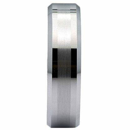 White Tungsten Carbide Center Brushed Recessed Sides Wedding Ring 6mm