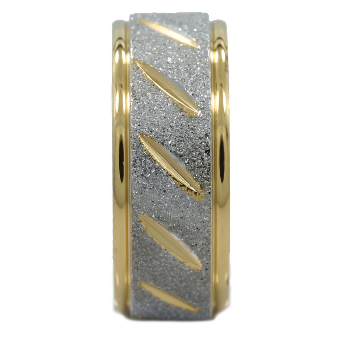 8mm Stainless Steel Grooved Sandblasted Center Wedding Band Ring
