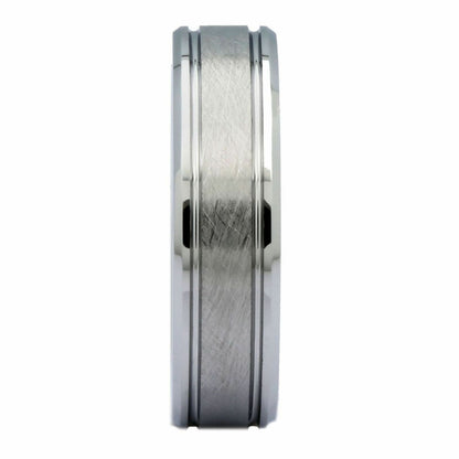 6mm Center Brushed White Tungsten Carbide Wedding Band