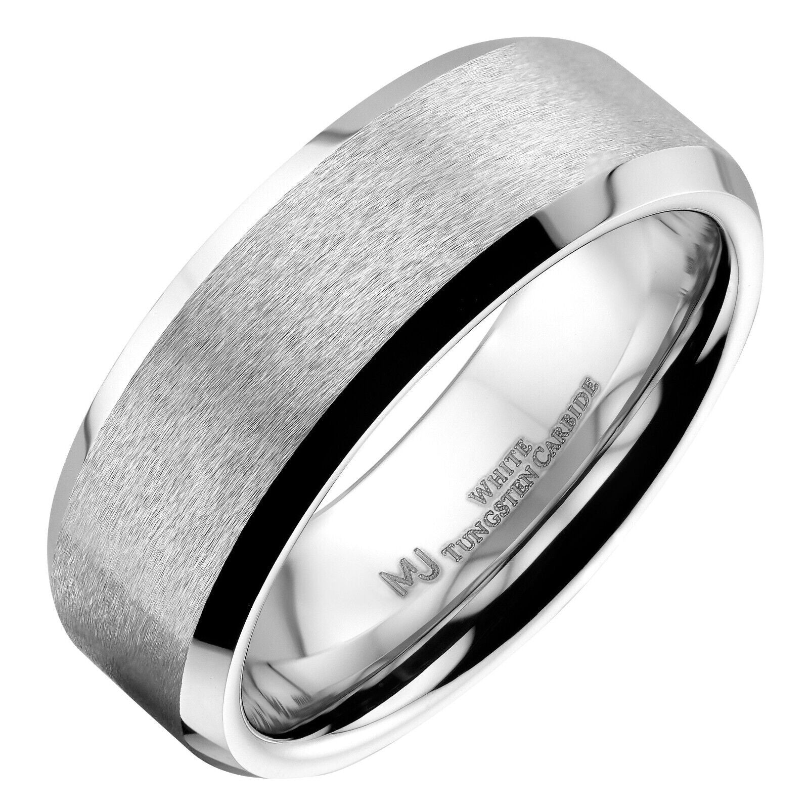 6mm Brushed White Tungsten Carbide Wedding Band Polished Edges Ring