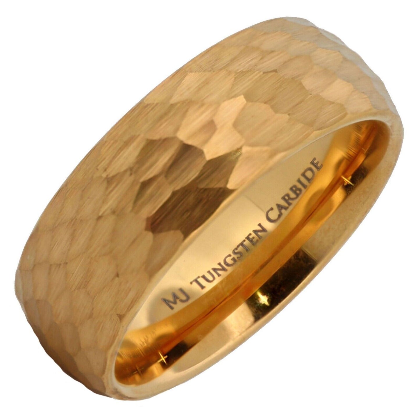 Tungsten Carbide 8mm Hammered Black Obsidian or Gold Plated Style Wedding Ring