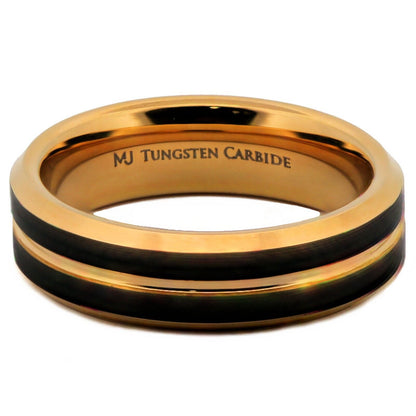 Tungsten Carbide 8mm Gold Plated Wedding Band with a Black Plated Face
