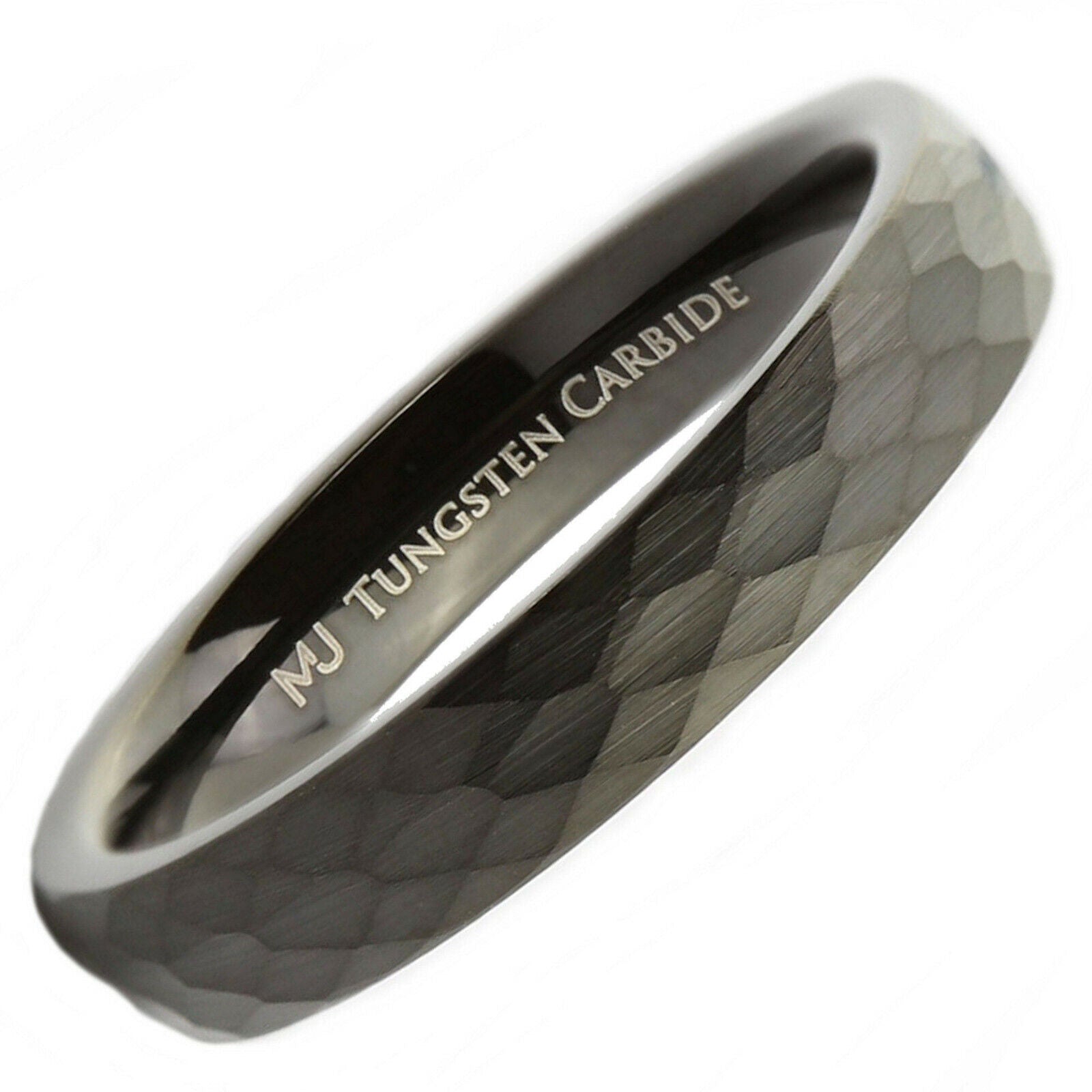 Tungsten Carbide 4, 6 or 8mm Band Brushed Hammered Pattern Black Plated Ring