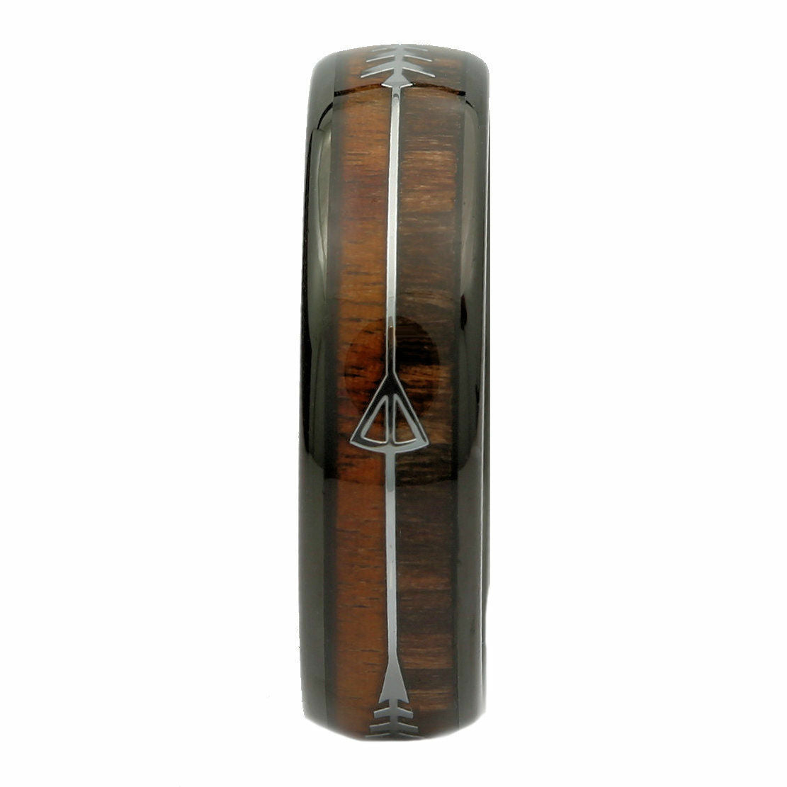Koa & Pear Wood in Black Plated Tungsten Carbide Arrow Wedding Ring 6mm