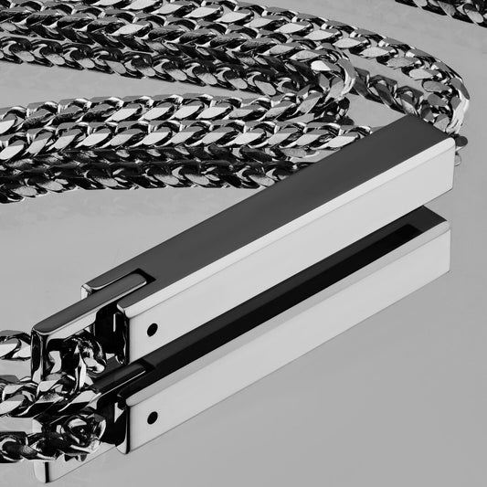 Tungsten Carbide Bar Pendant Stainless Steel Cuban Chain 16" to 26" Length