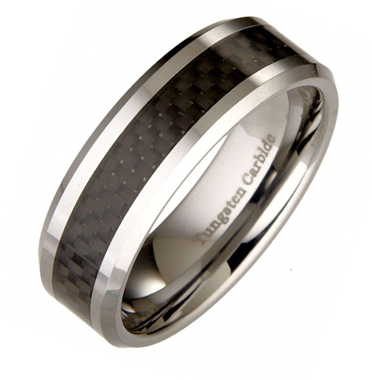 6mm or 8mm Mirror Polished or 8mm Black Plated Tungsten Carbide Wedding Ring Bla