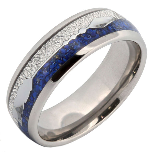 Tungsten Carbide Meteorite Inlay with a Choice of Koa Wood or Lapis Lazuli Inlay
