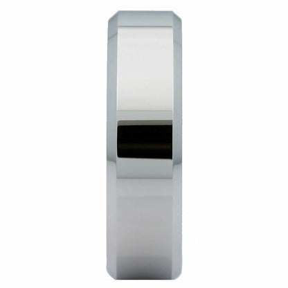 White Tungsten Carbide Mirror Polished With Beveled Edges Wedding Band Ring 