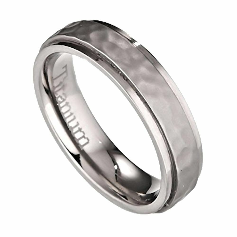 5mm or 7mm Hammered Titanium Wedding Band Recessed Edges Comfort Fit Ring