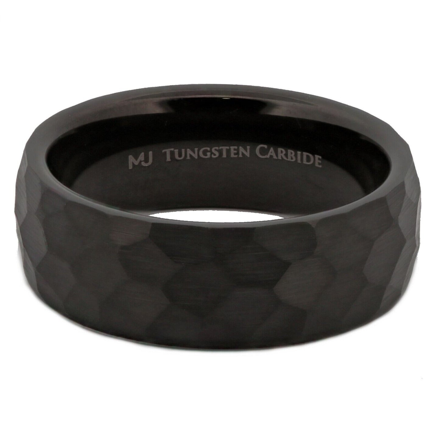 Tungsten Carbide 8mm Hammered Black Obsidian or Gold Plated Style Wedding Ring