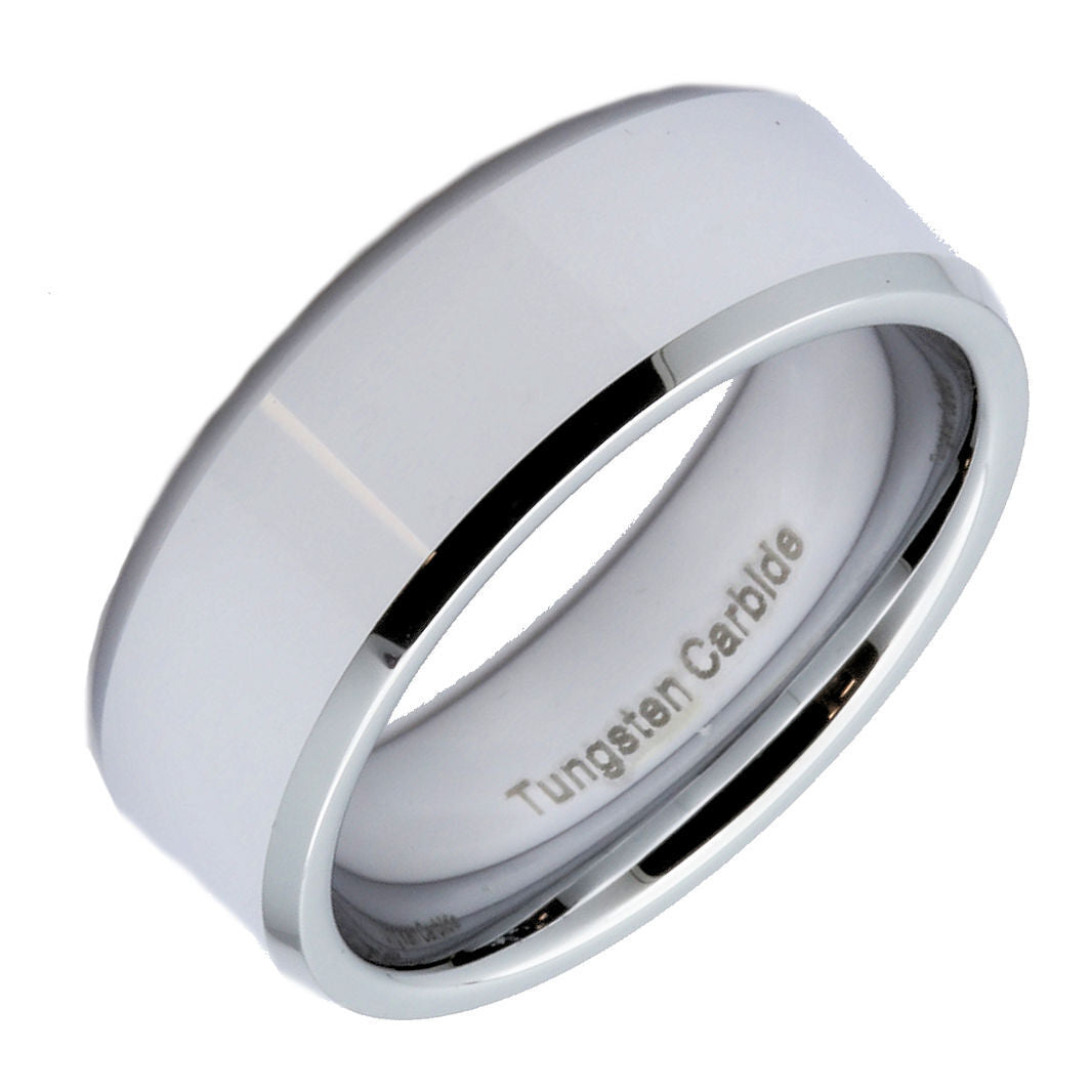 White Tungsten Carbide Mirror Polished With Beveled Edges Wedding Band Ring 