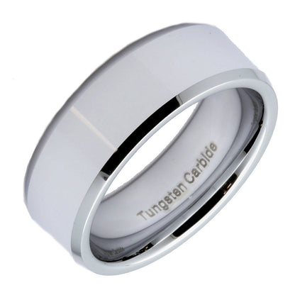 White Tungsten Carbide Mirror Polished With Beveled Edges Wedding Band Ring 