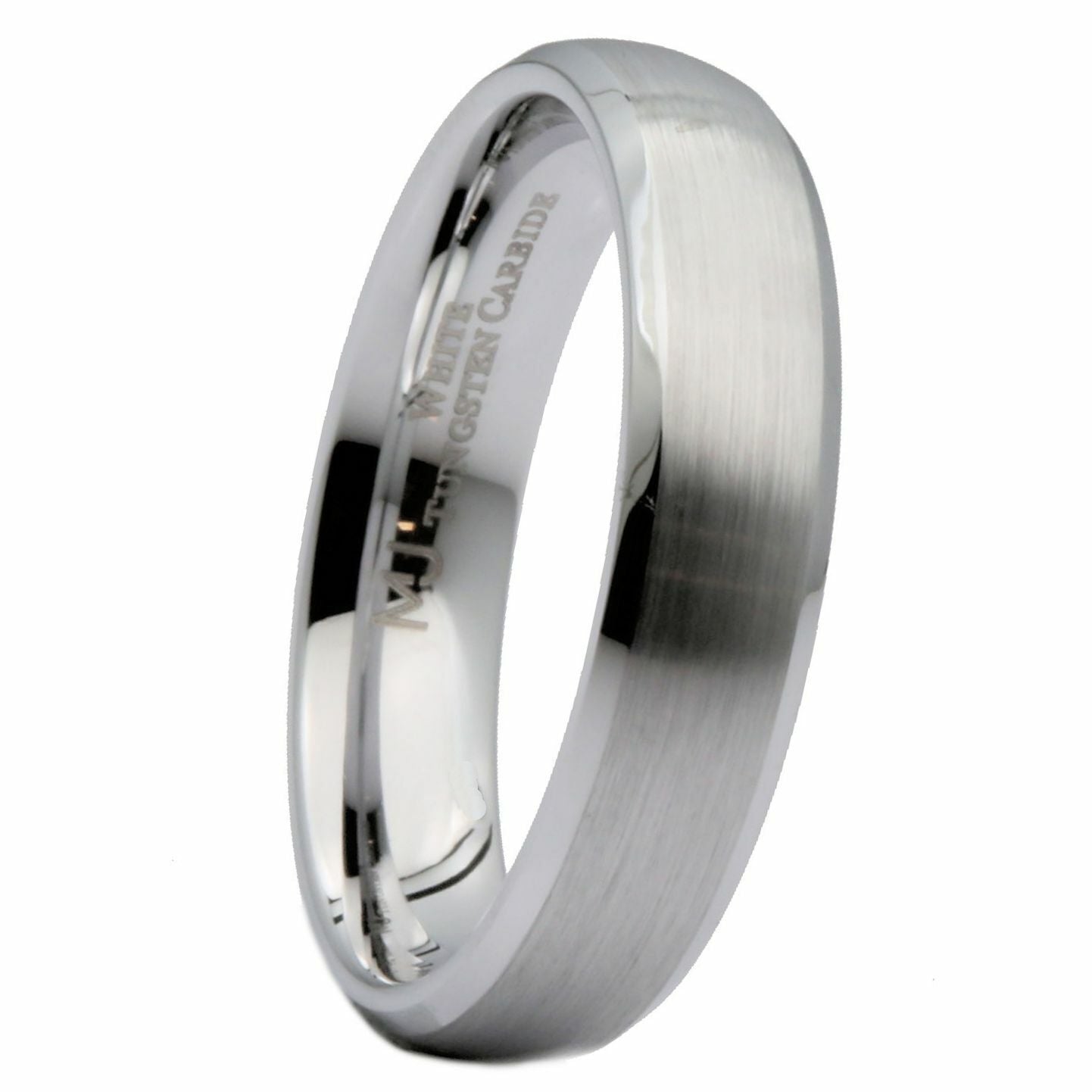 5mm White Tungsten Carbide Brushed Curved Polish Edge Wedding Band Ring