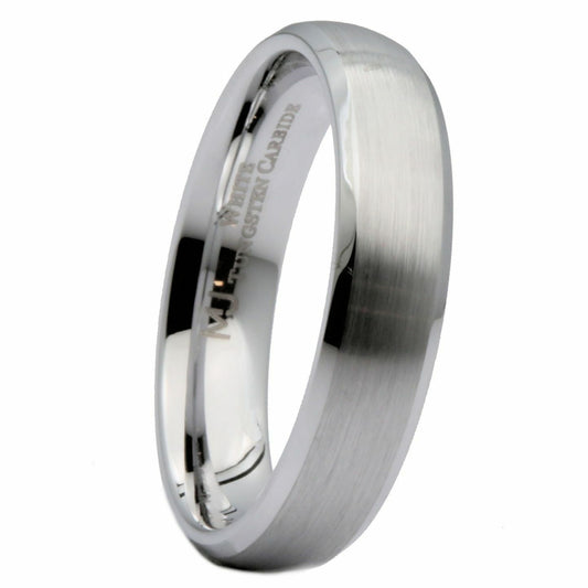 5mm White Tungsten Carbide Brushed Curved Polish Edge Wedding Band Ring