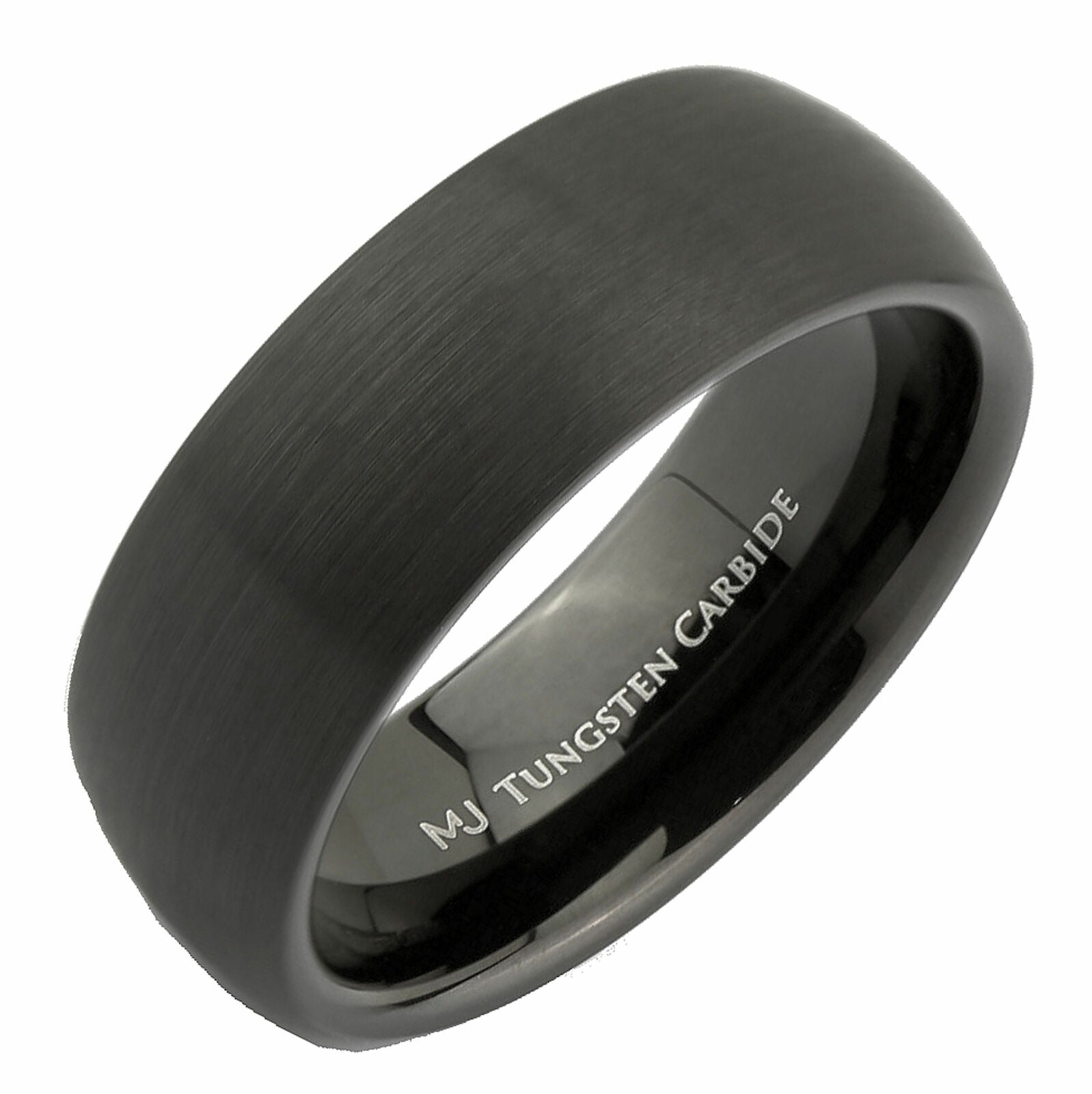 Black Plated Tungsten Carbide Half Dome Design 6mm or 8mm Wedding Band Ring