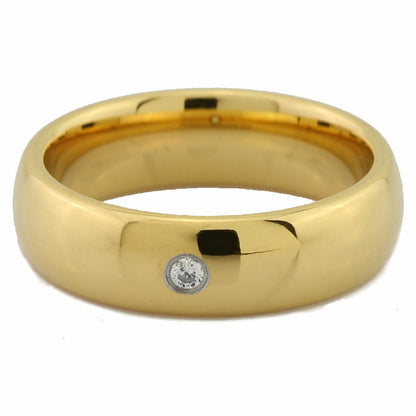 4, 6 or 8mm Gold Plated Tungsten Carbide Band Classic Half Dome Single CZ Ring