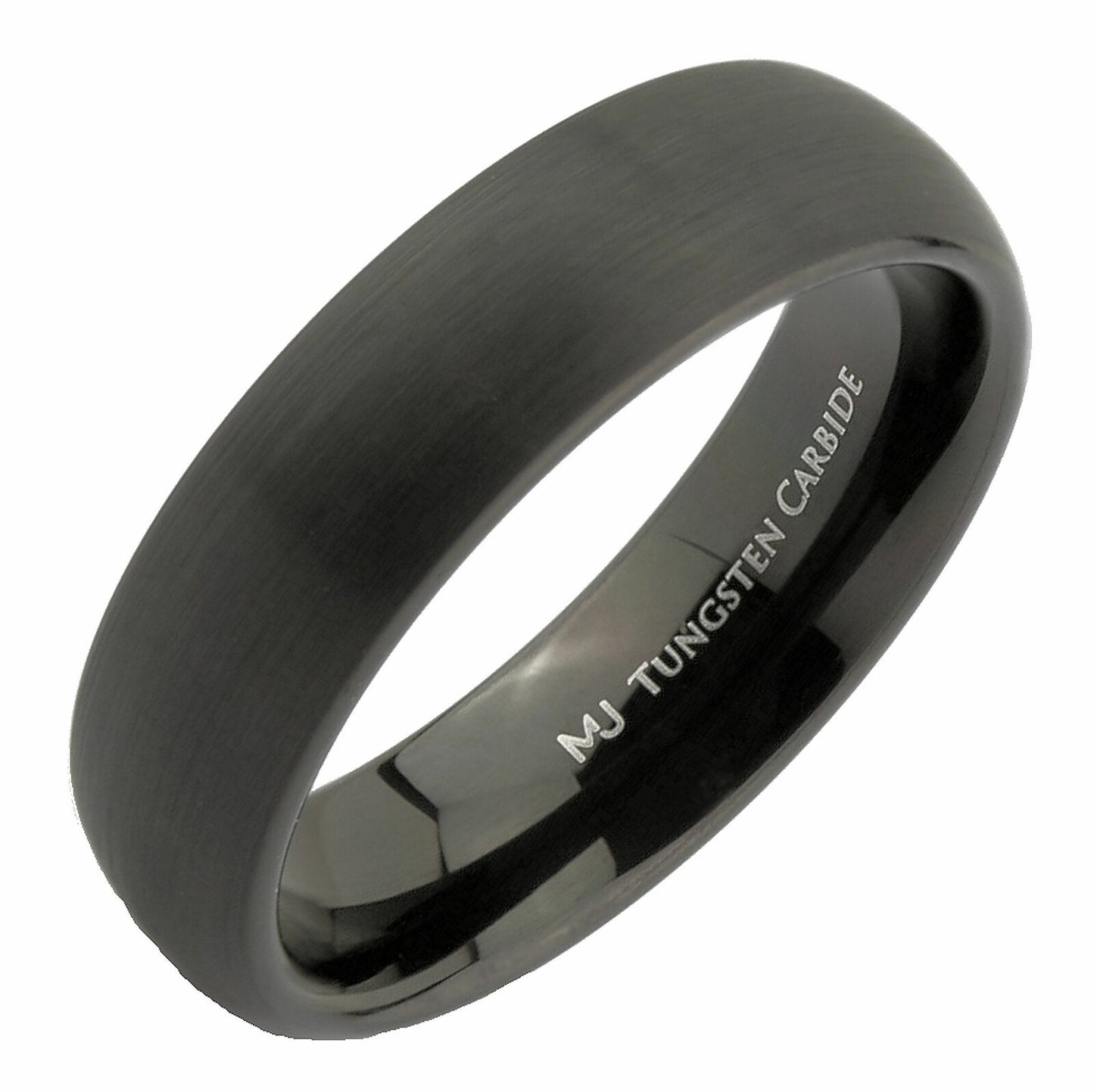 Black Plated Tungsten Carbide Half Dome Design 6mm or 8mm Wedding Band Ring