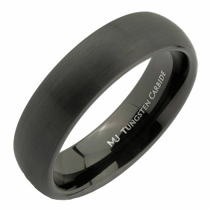 Black Plated Tungsten Carbide Half Dome Design 6mm or 8mm Wedding Band Ring