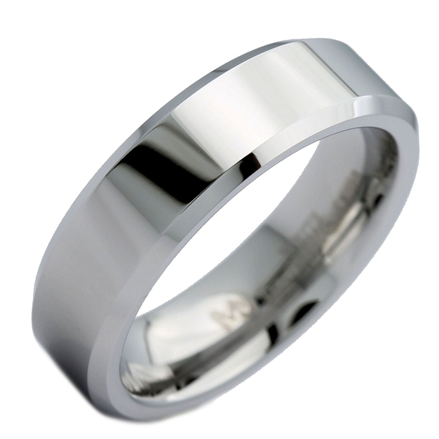 White Tungsten Carbide Mirror Polished With Beveled Edges Wedding Band Ring 