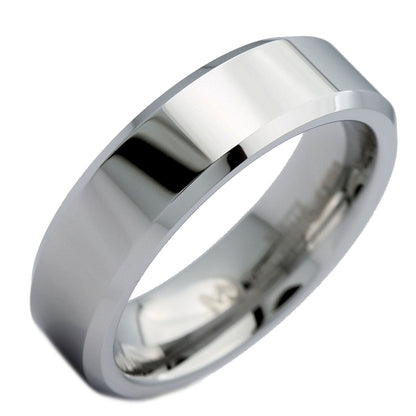 White Tungsten Carbide Mirror Polished With Beveled Edges Wedding Band Ring 