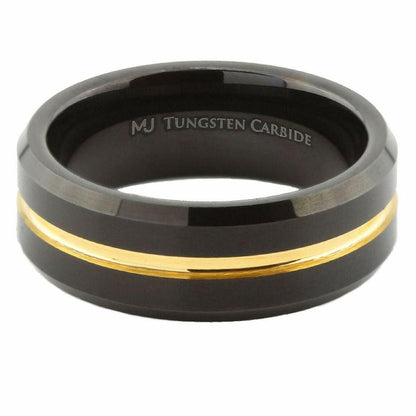 Tungsten Carbide 8mm Wedding Band Black Plated with Gold Plated Center Ring