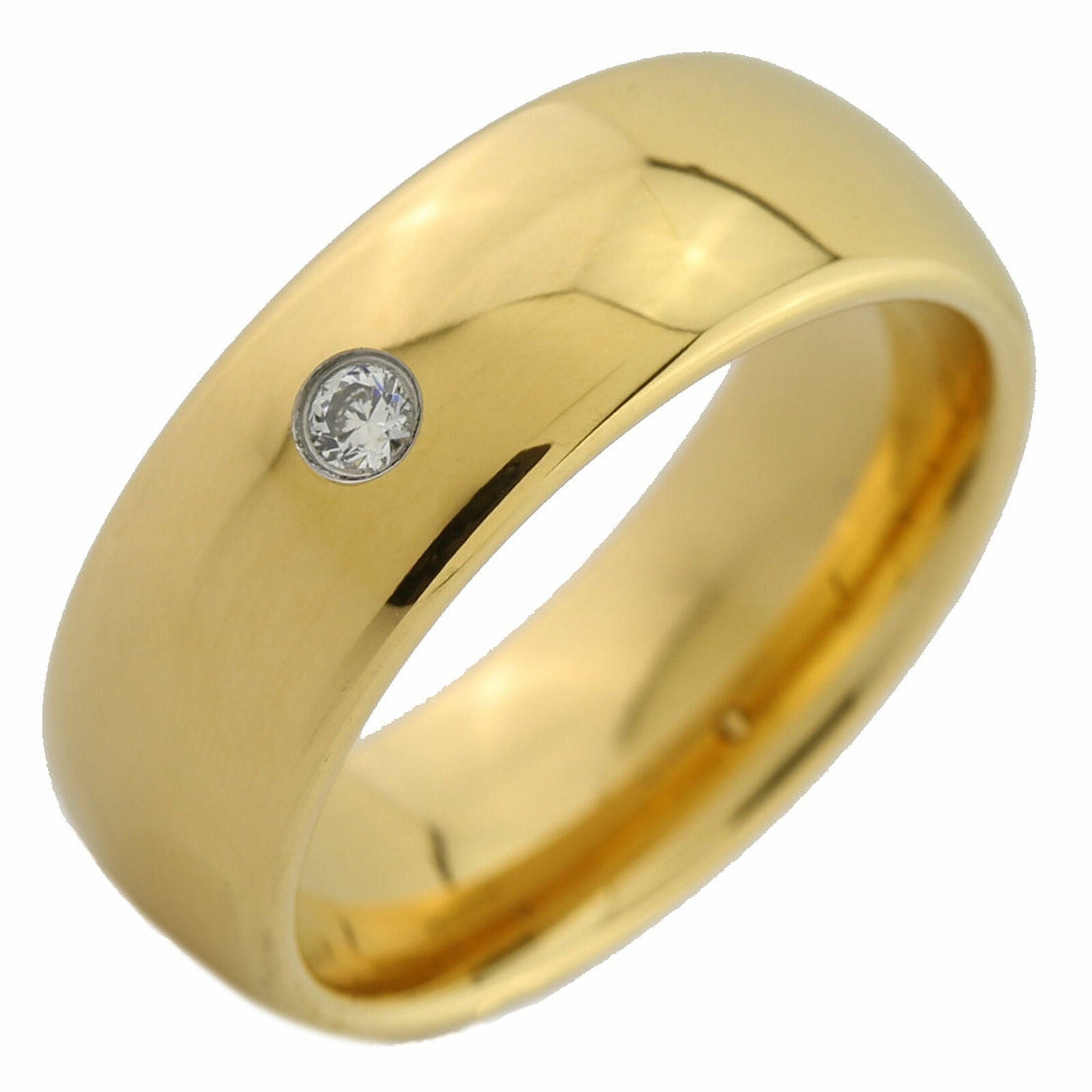 4, 6 or 8mm Gold Plated Tungsten Carbide Band Classic Half Dome Single CZ Ring