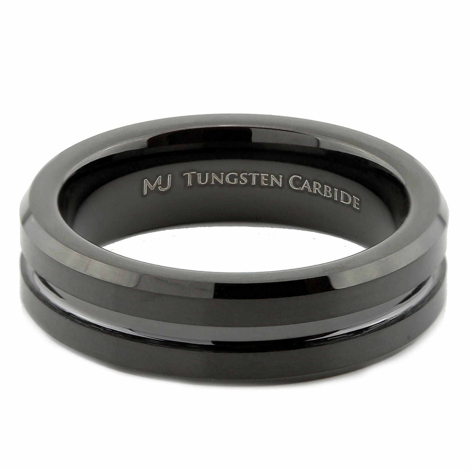 Tungsten Carbide 6mm or 8mm Wedding Band Center Grooved Black Plated Ring