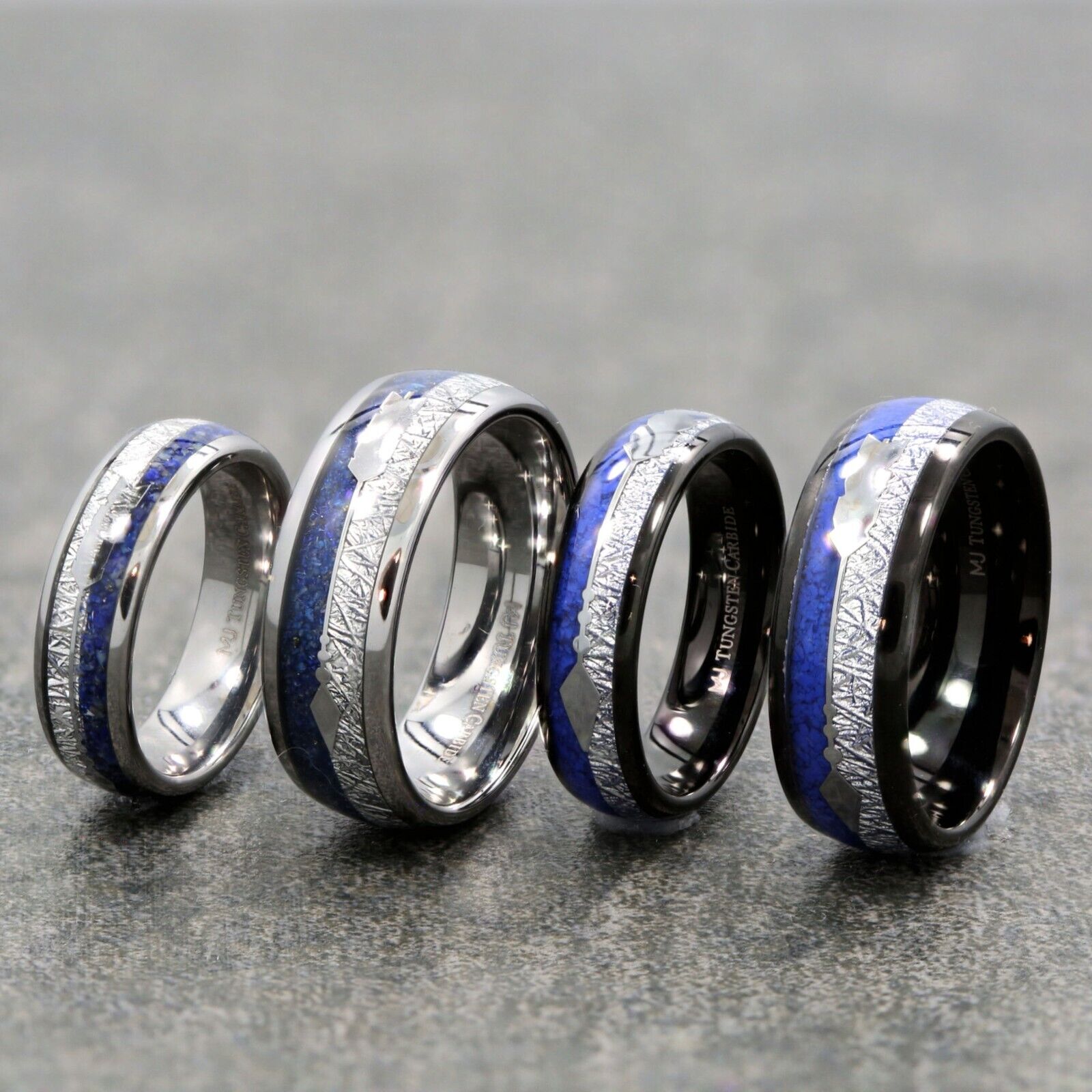 Tungsten Carbide Meteorite Inlay with a Choice of Koa Wood or Lapis Lazuli Inlay