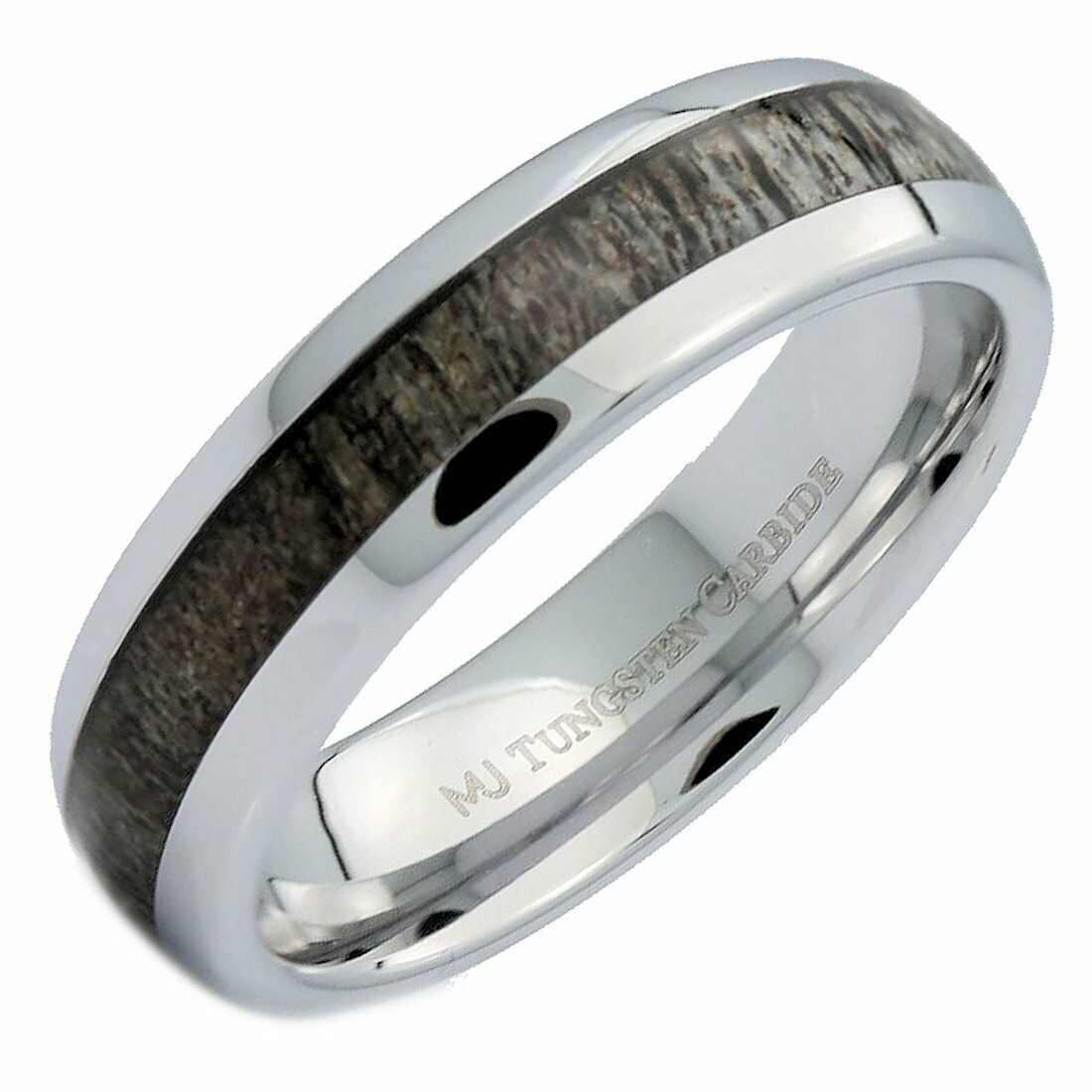 Choose From Black Plated or White Tungsten Carbide 6mm Deer Antler Inlay Ring