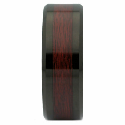 8mm Black Tungsten Carbide Wedding Band Koa Wood Inlay Ring