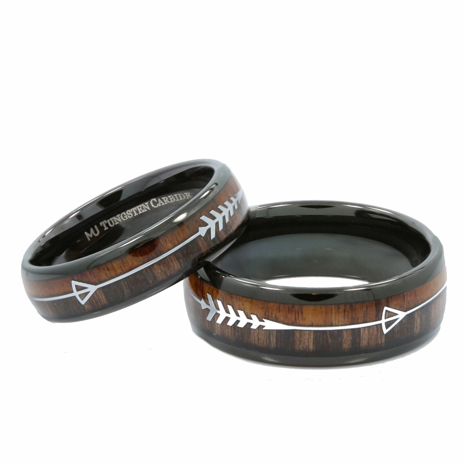 Koa & Pear Wood in Black Plated Tungsten Carbide Arrow Wedding Ring 6mm