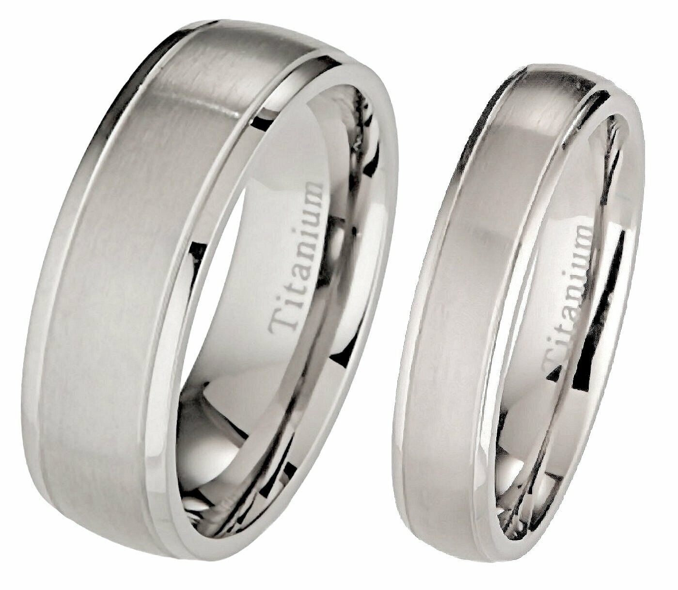 5mm or 7mm Brushed Polished Grooved Edges Titanium Wedding Band Comfort Fit Ring