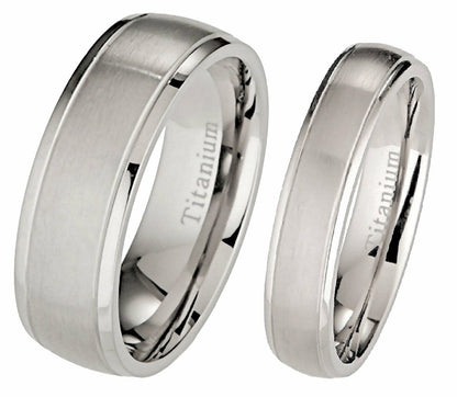 5mm or 7mm Brushed Polished Grooved Edges Titanium Wedding Band Comfort Fit Ring