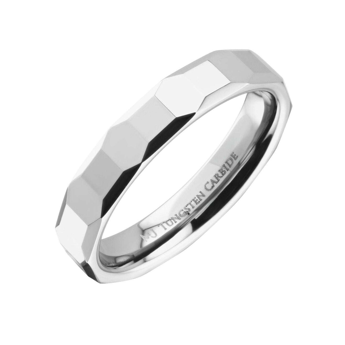 Tungsten Carbide 4mm Geometric Multi Faceted Band Polished Finish Ring