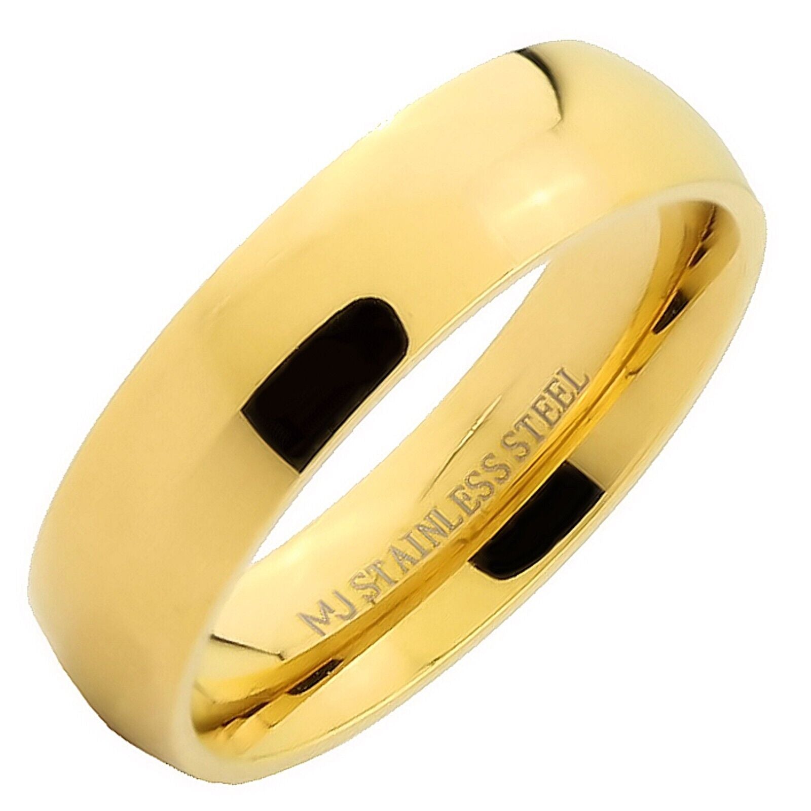 Gold, Rose Gold or Polished 4 or 6mm Stainless Steel Band Half Dome Ring