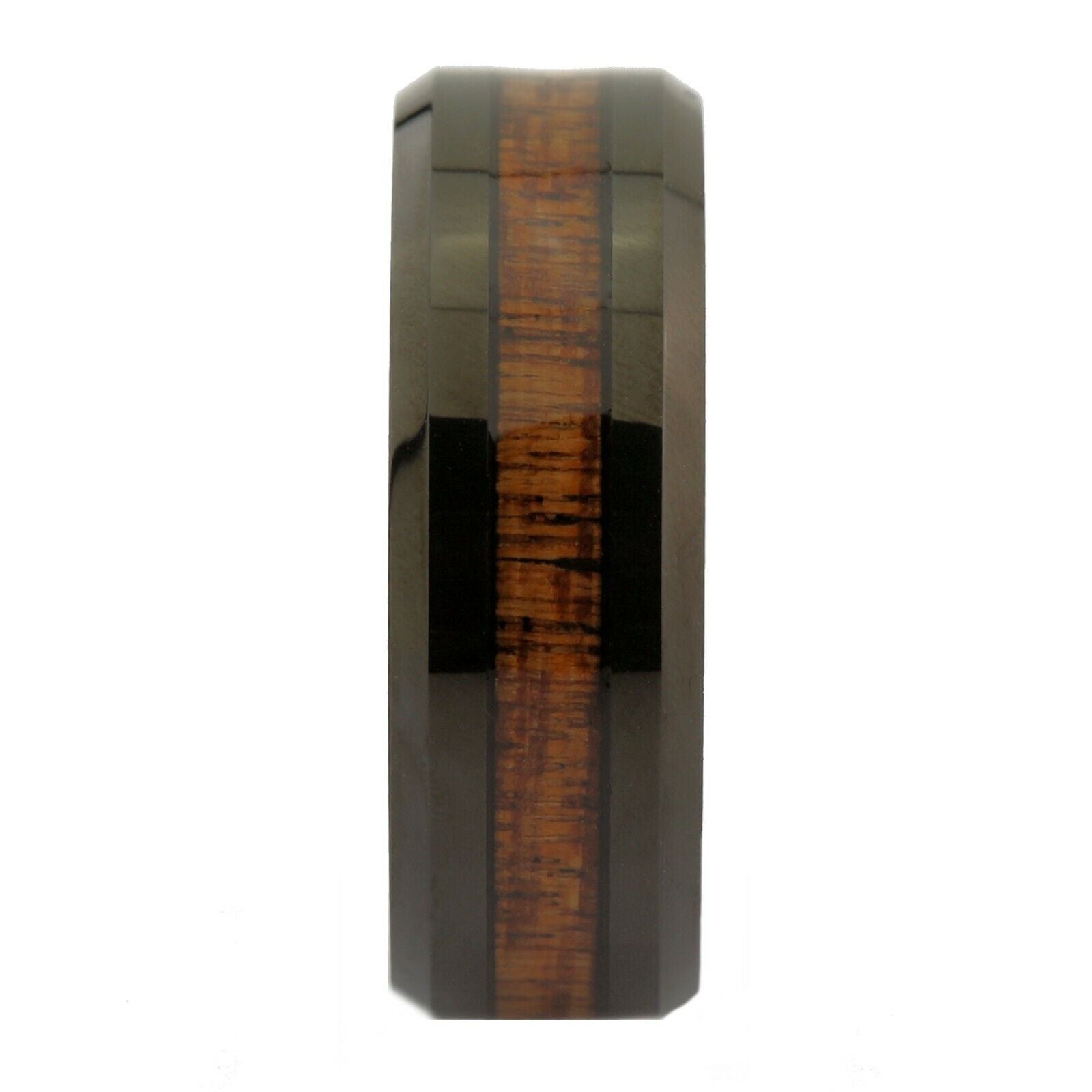 White or Black Tungsten Carbide 8mm Wedding Band with Real Koa Wood Inlay Ring