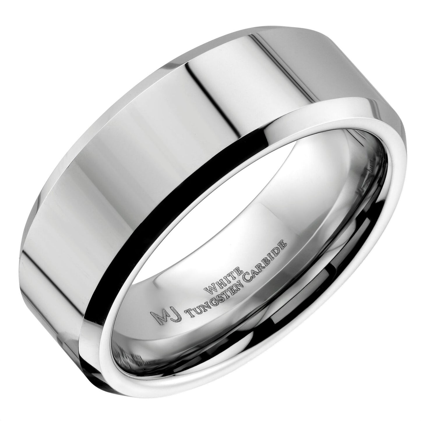 White Tungsten Carbide Mirror Polished With Beveled Edges Wedding Band Ring 