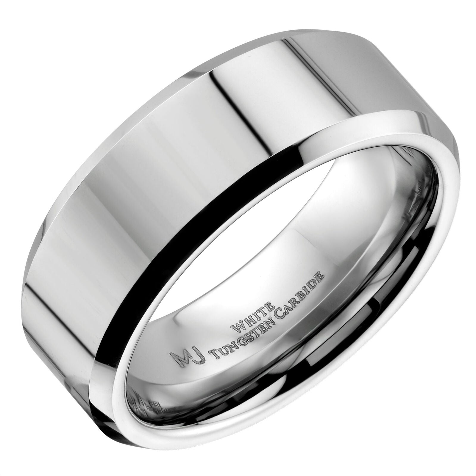 White Tungsten Carbide Mirror Polished With Beveled Edges Wedding Band Ring 