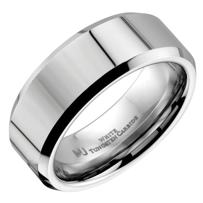 White Tungsten Carbide Mirror Polished With Beveled Edges Wedding Band Ring 