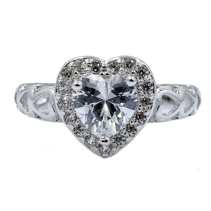 18K White Gold Plated Heart CZ Wedding Band Ring Size