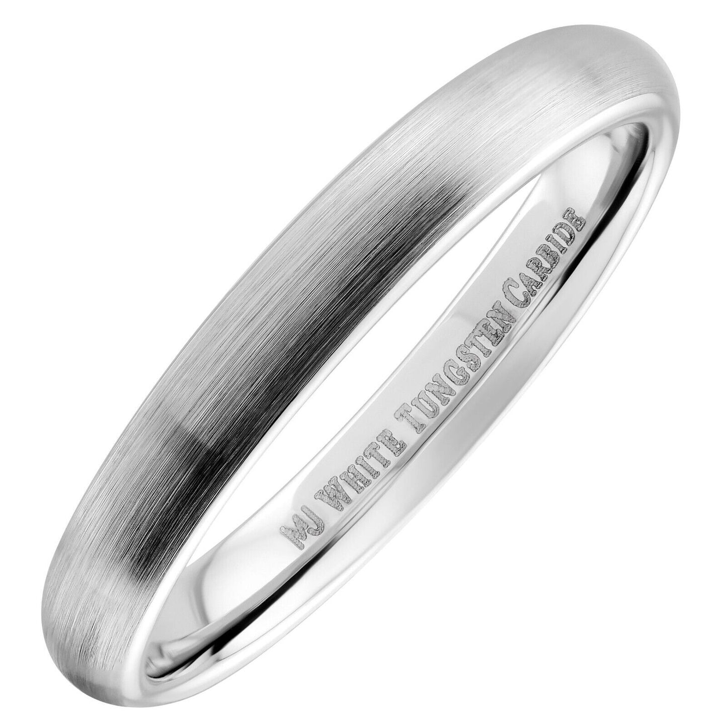 3mm or 6mm White Tungsten Carbide Brushed Domed Wedding Ring Size 10