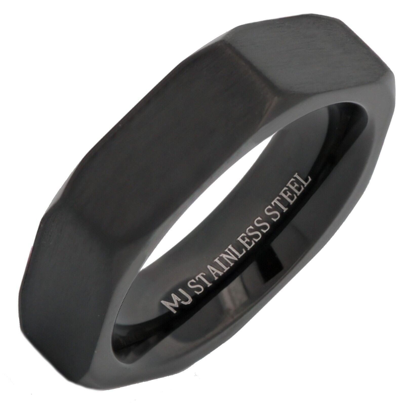 Stainless Steel Black Plated or Polished Finish Nut Style Ring 4mm 6mm or 8mm