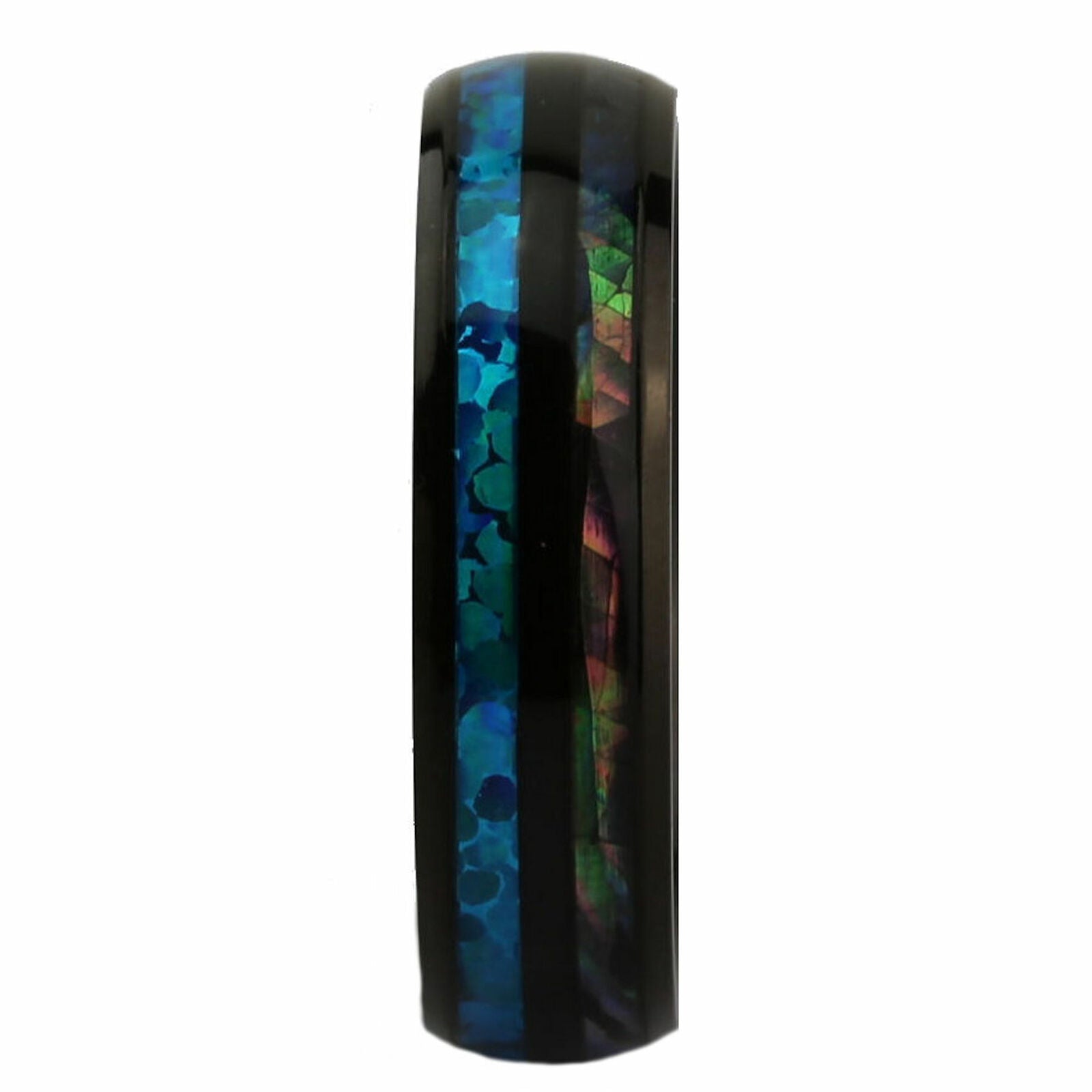 Custom Engraved Stainless Steel Abalone Inlay with Koa Wood or Faux Opal Ring
