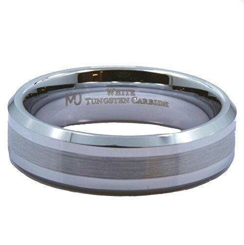 White Tungsten Carbide Center Brushed Recessed Sides Wedding Ring 6mm