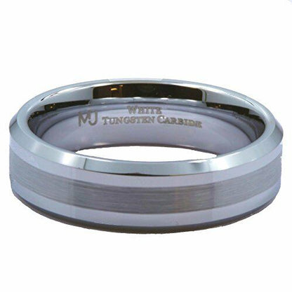 White Tungsten Carbide Center Brushed Recessed Sides Wedding Ring 6mm
