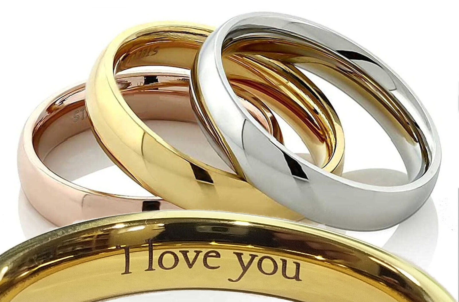 Custom Engraved Classic Stainless Steel Band Half Dome Ring Comfort Fit 